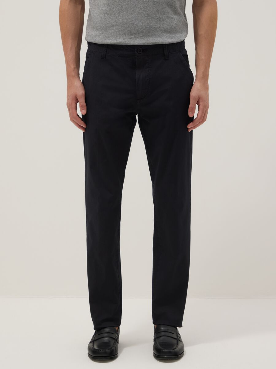 Black slim fit stretch cotton chino trousers_1
