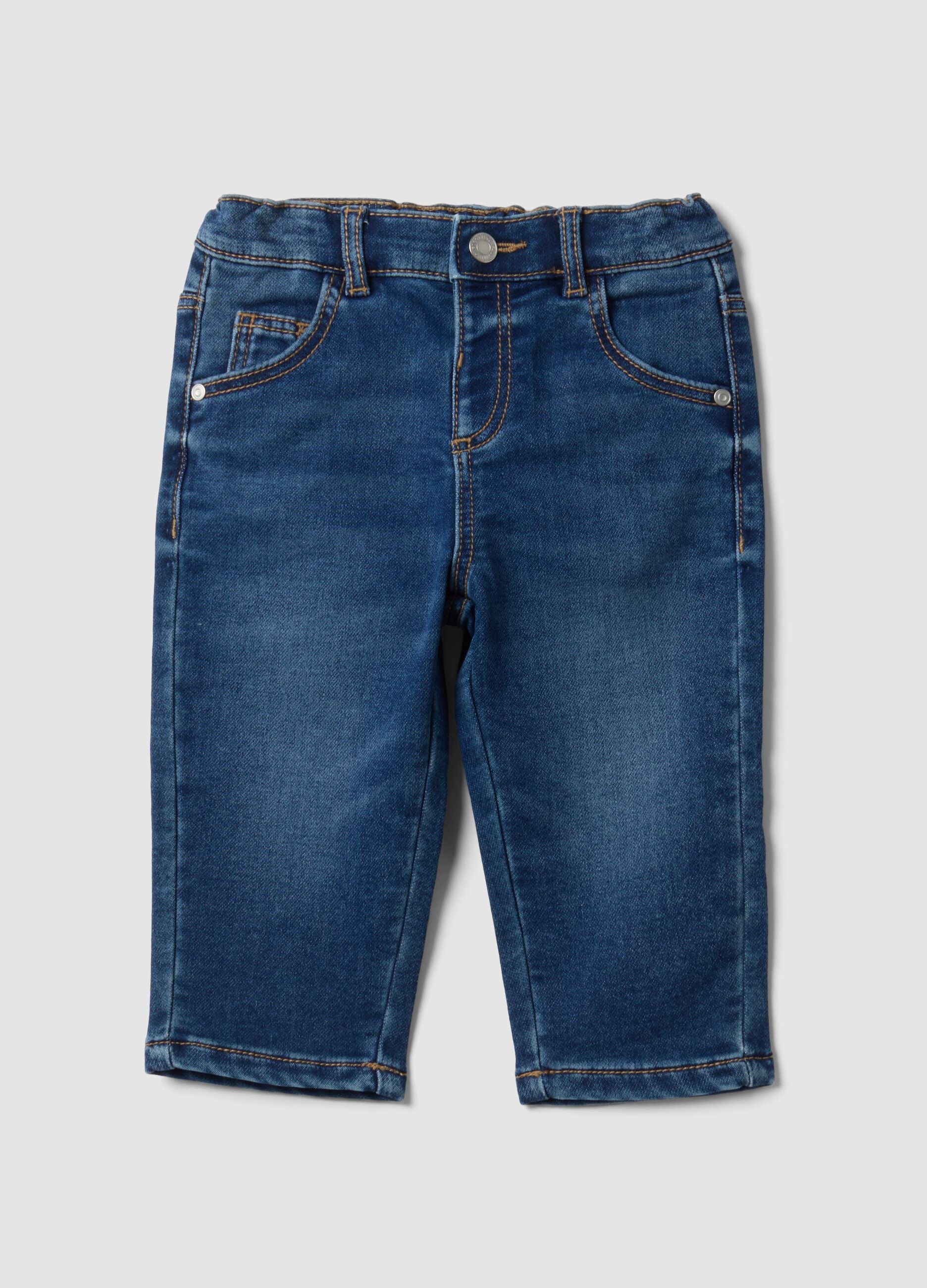 Dark blue stretch-cotton denim jeans, regular fit for baby boy
