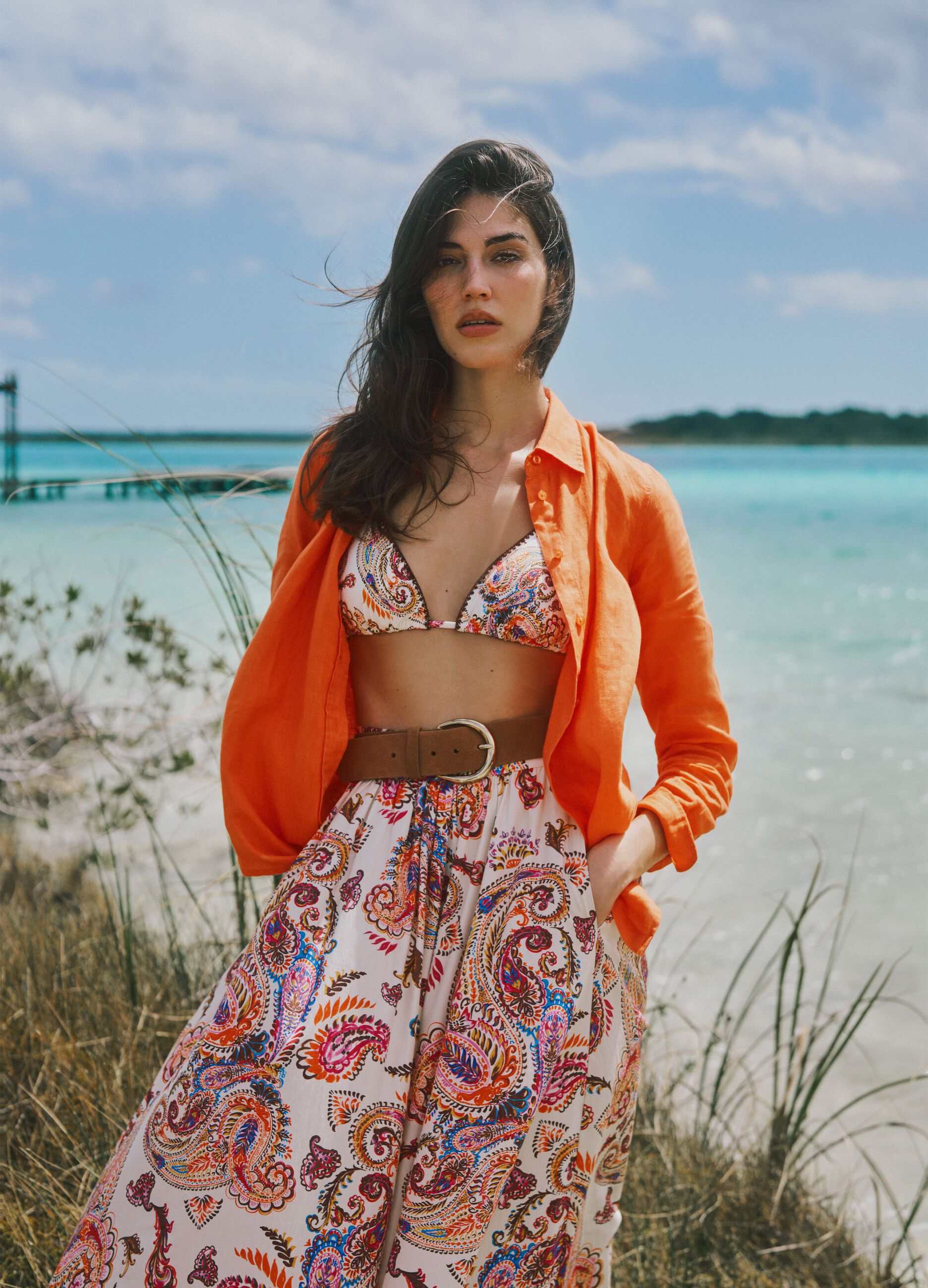 Multicoloured pure cotton maxi skirt
