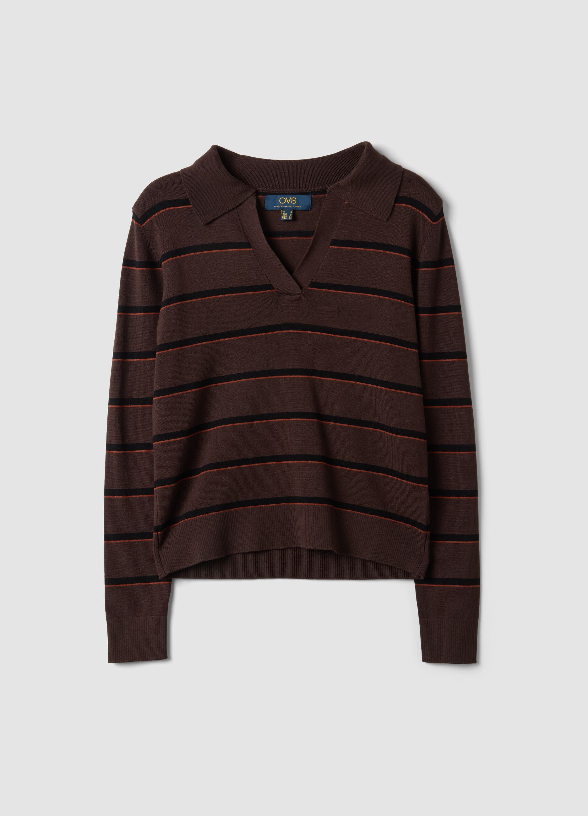 Brown viscose-blend polo-collar jumper, regular fit
