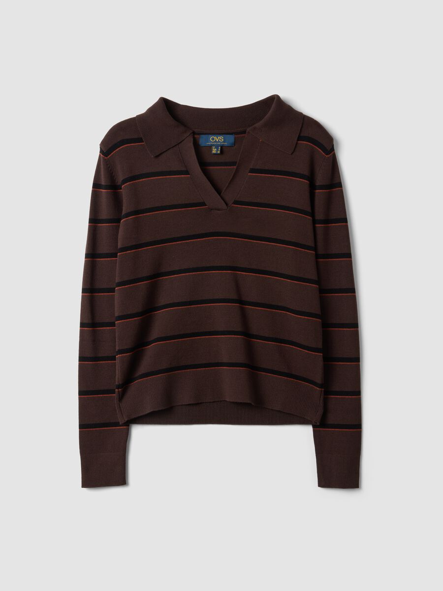 Brown viscose-blend polo-collar jumper, regular fit_4