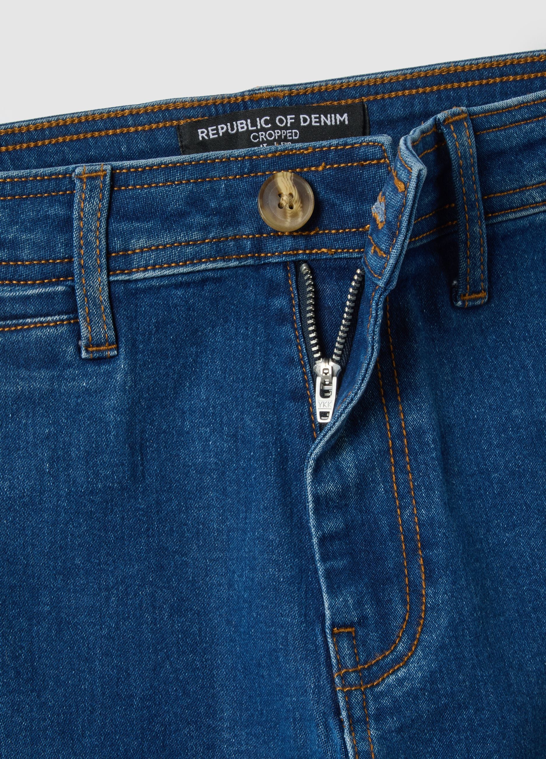 Wide leg stretch cotton blue jeans