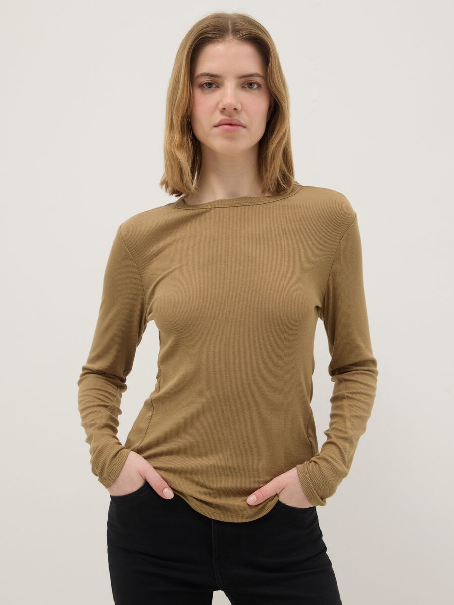 Beige Stretch Modal Regular Fit Top_0