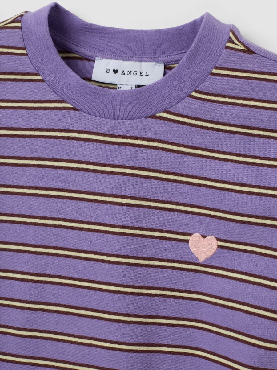 Purple relaxed-fit striped pure cotton T-shirt with embroidered heart_6