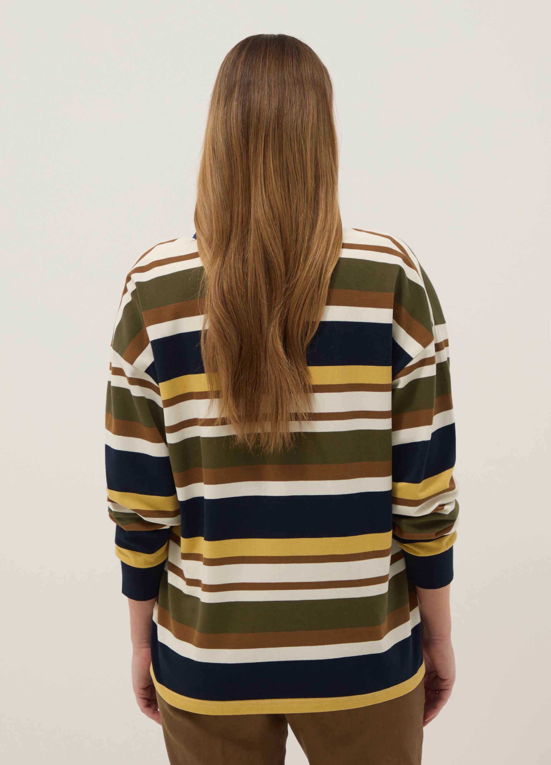 Multicolour maternity long-sleeve polo in stretch cotton