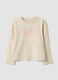 Beige pure organic cotton T-shirt with front print for girls_0