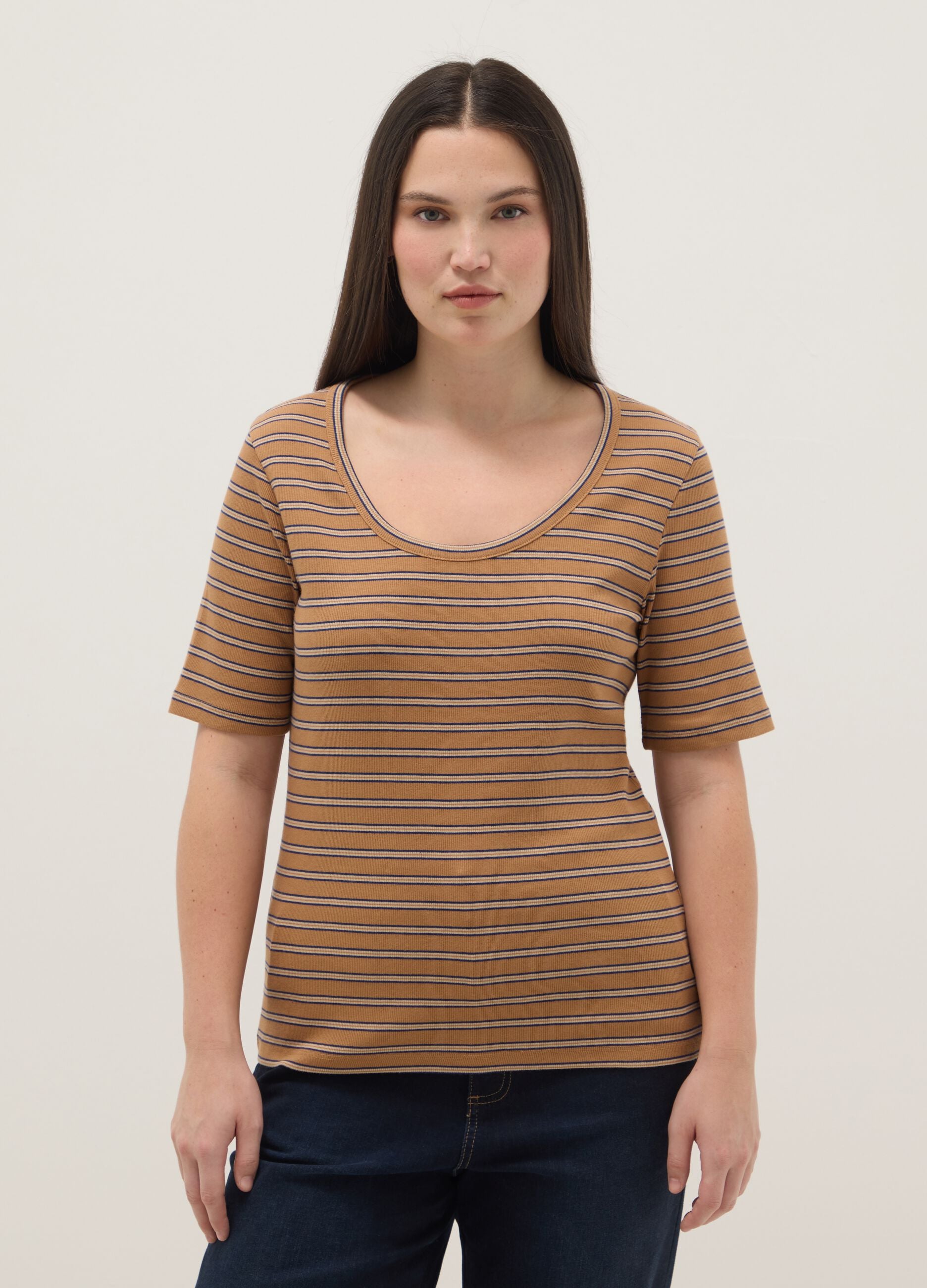 Regular Fit Multicolour Striped Stretch Cotton T-Shirt