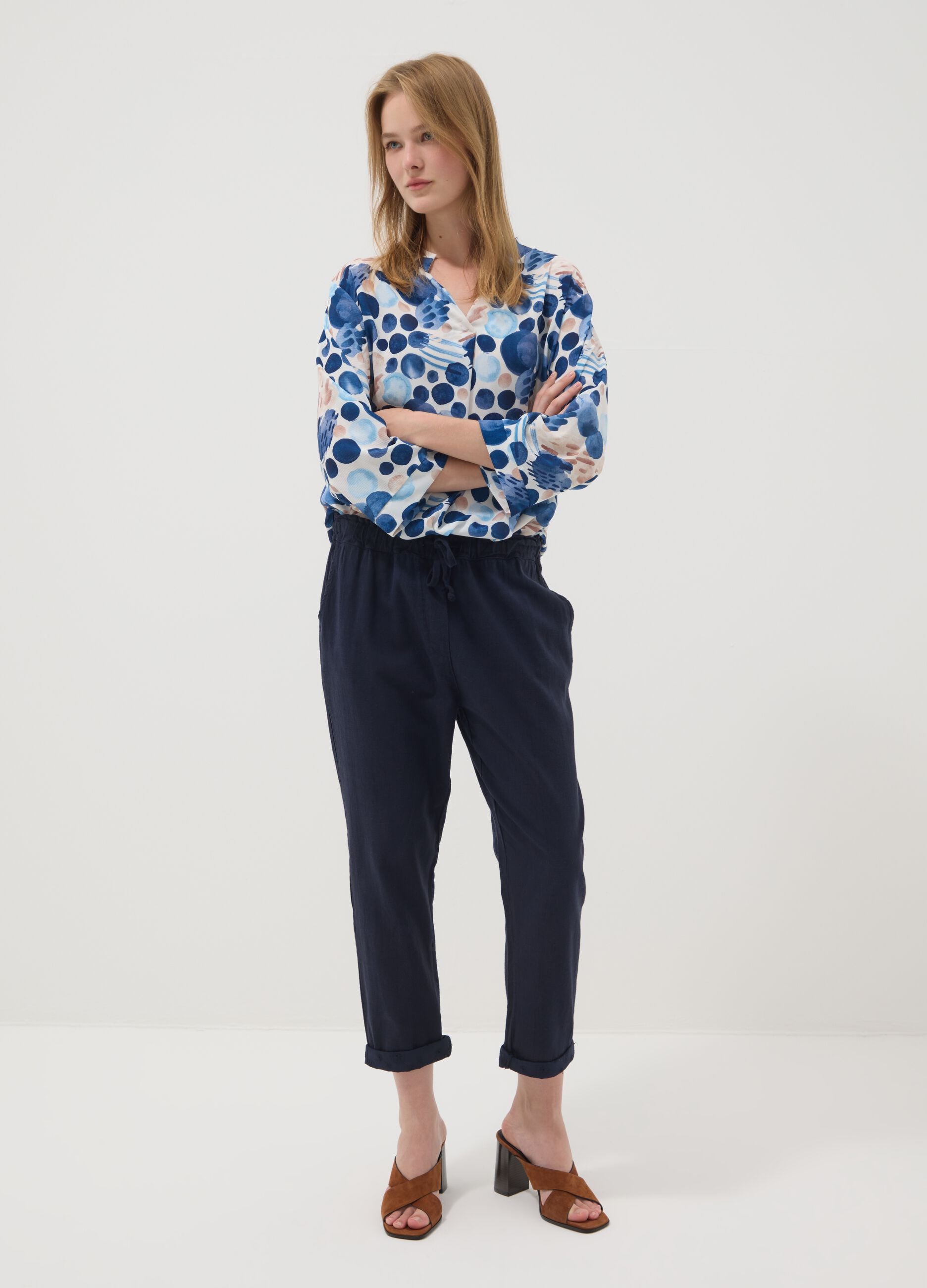Blue patterned long-sleeve top