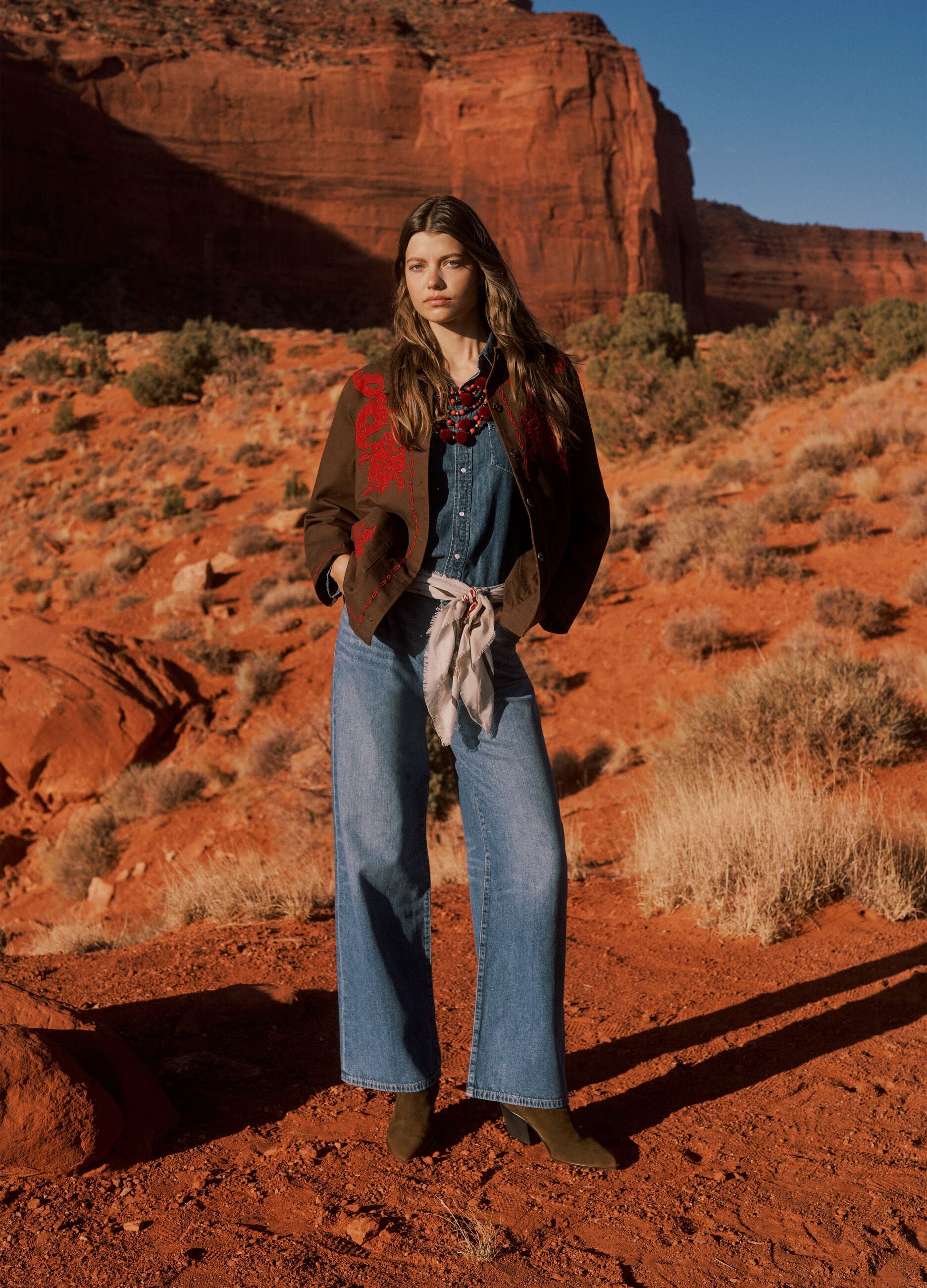 High-waisted wide-leg blue jeans in pure cotton