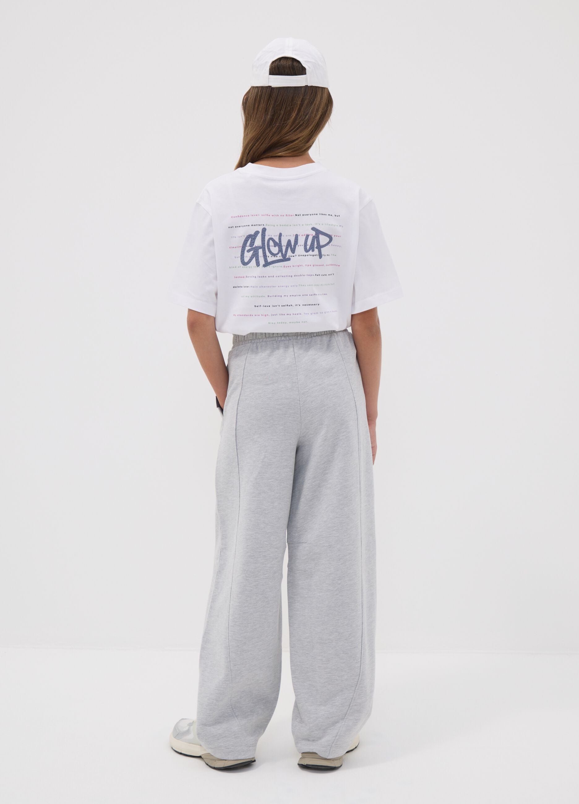 Grey wide-leg trousers in a cotton-viscose blend for girls