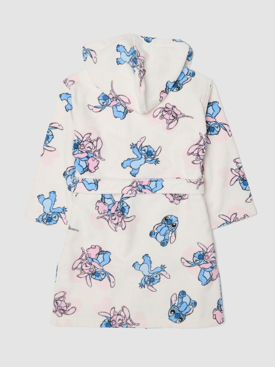 White 100% cotton girls&rsquo; bathrobe with Lilo & Stitch pattern_1