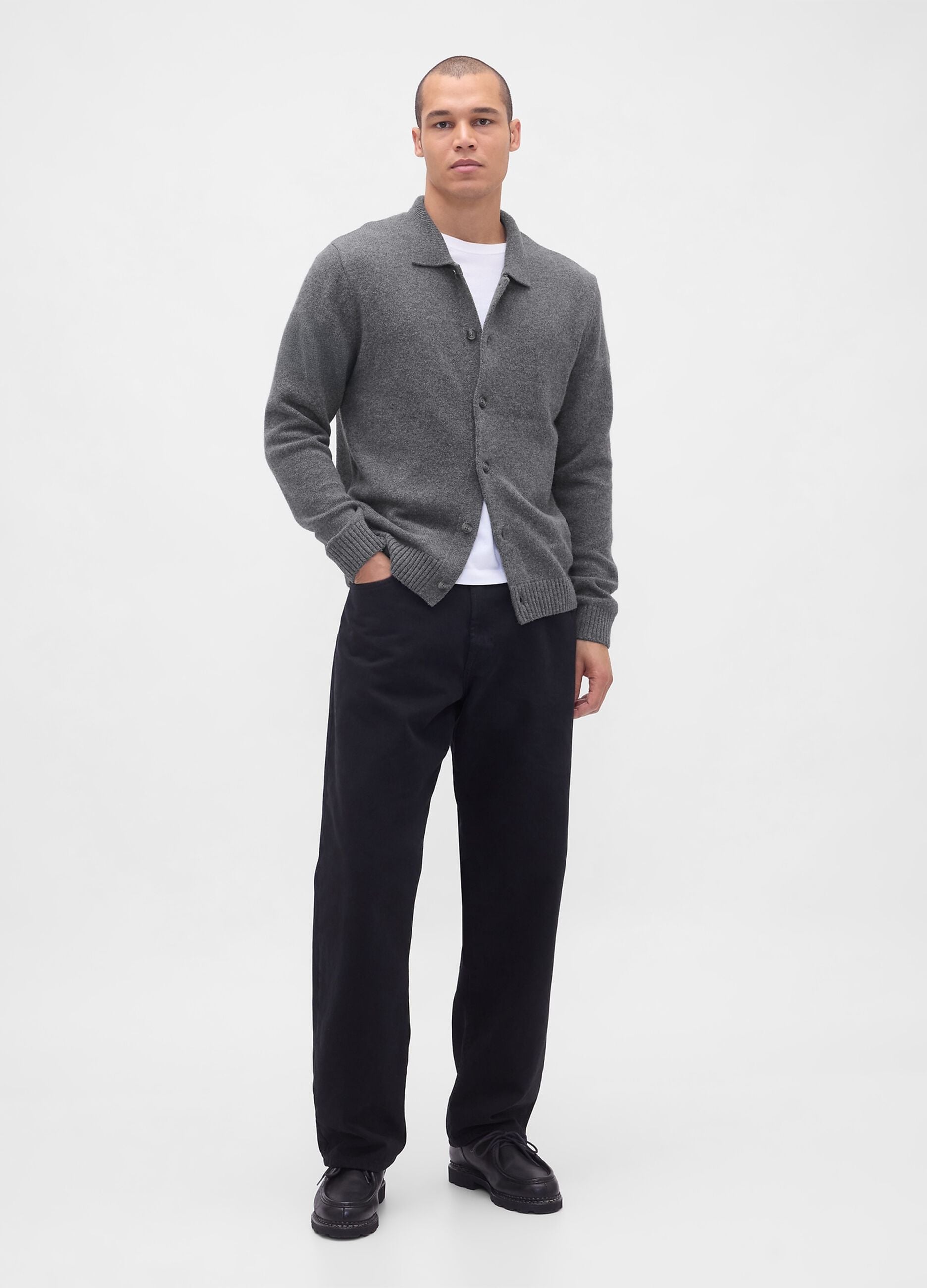 Grey cardigan in wool and polyamide
