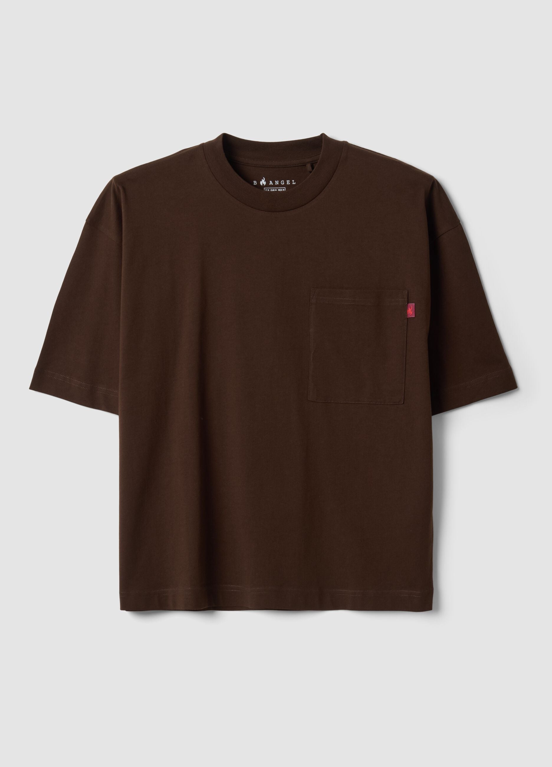 Brown pure cotton T-shirt with chest pocket, boxy fit