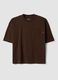Brown pure cotton T-shirt with chest pocket, boxy fit_4
