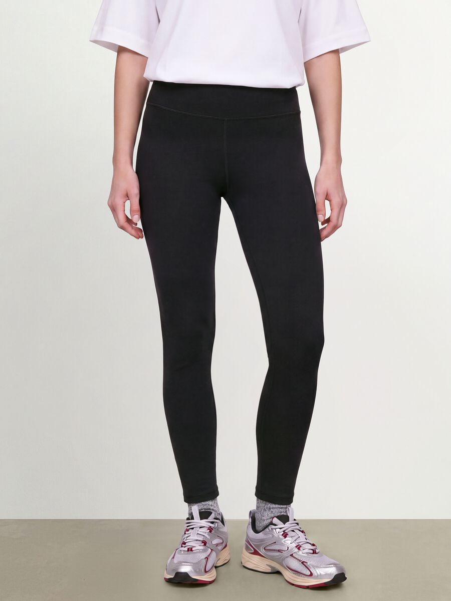 Black stretch cotton slim-fit leggings_1