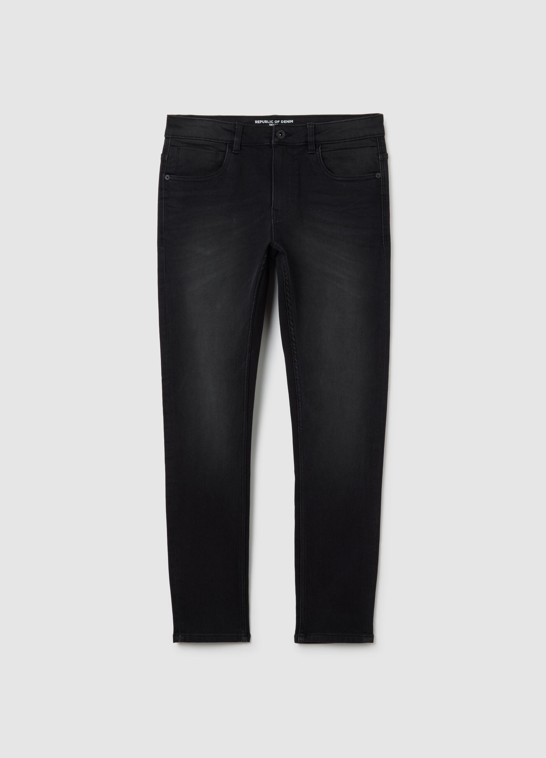 Black denim jeans in cotton blend skinny fit
