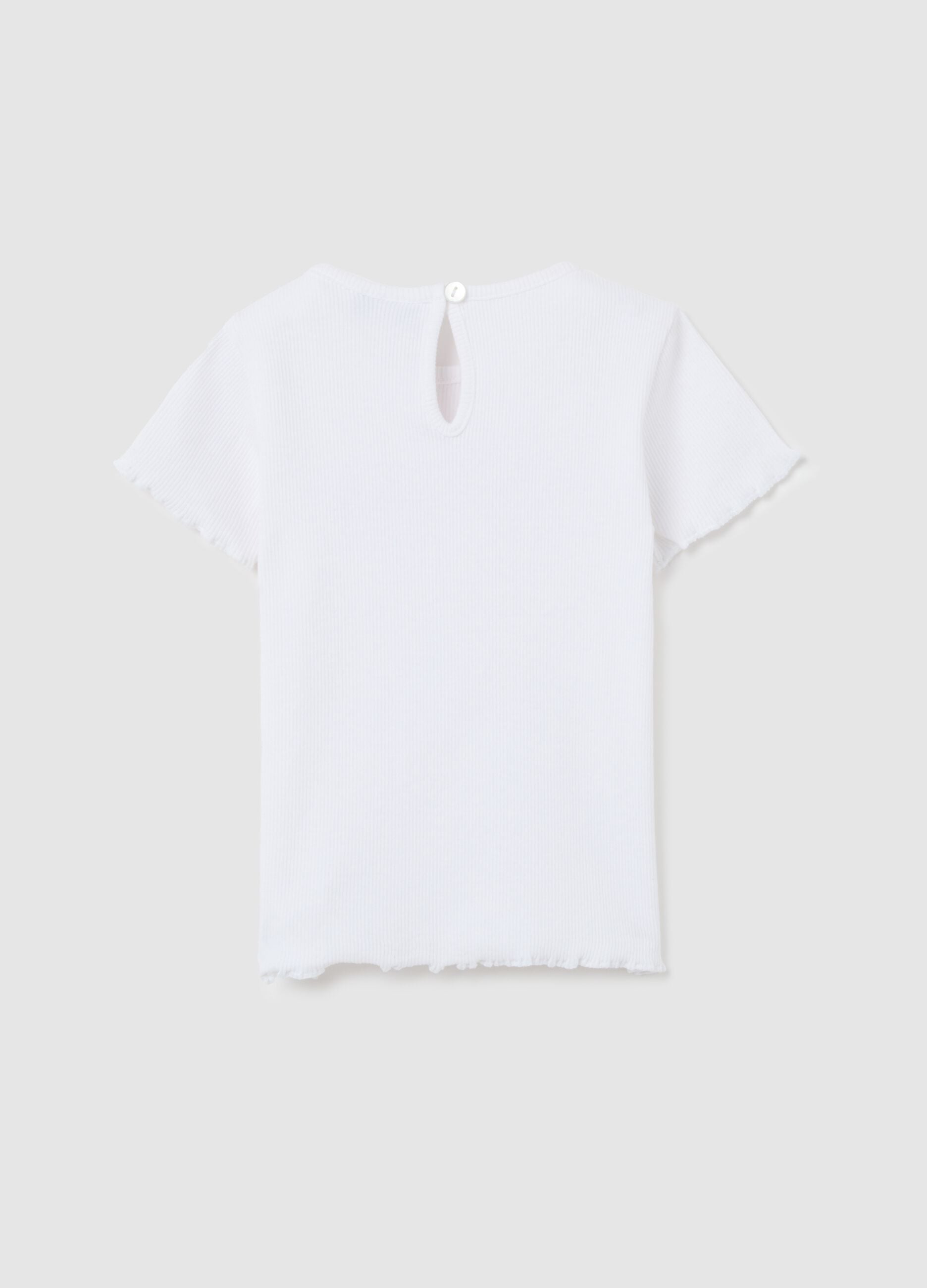 White ribbed T-shirt with glitter print
