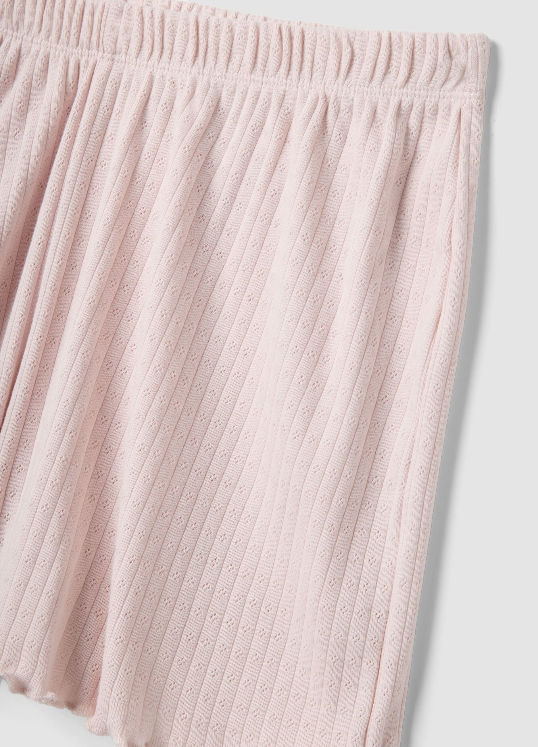 Pink pure cotton regular fit pyjama shorts with gathered edges
