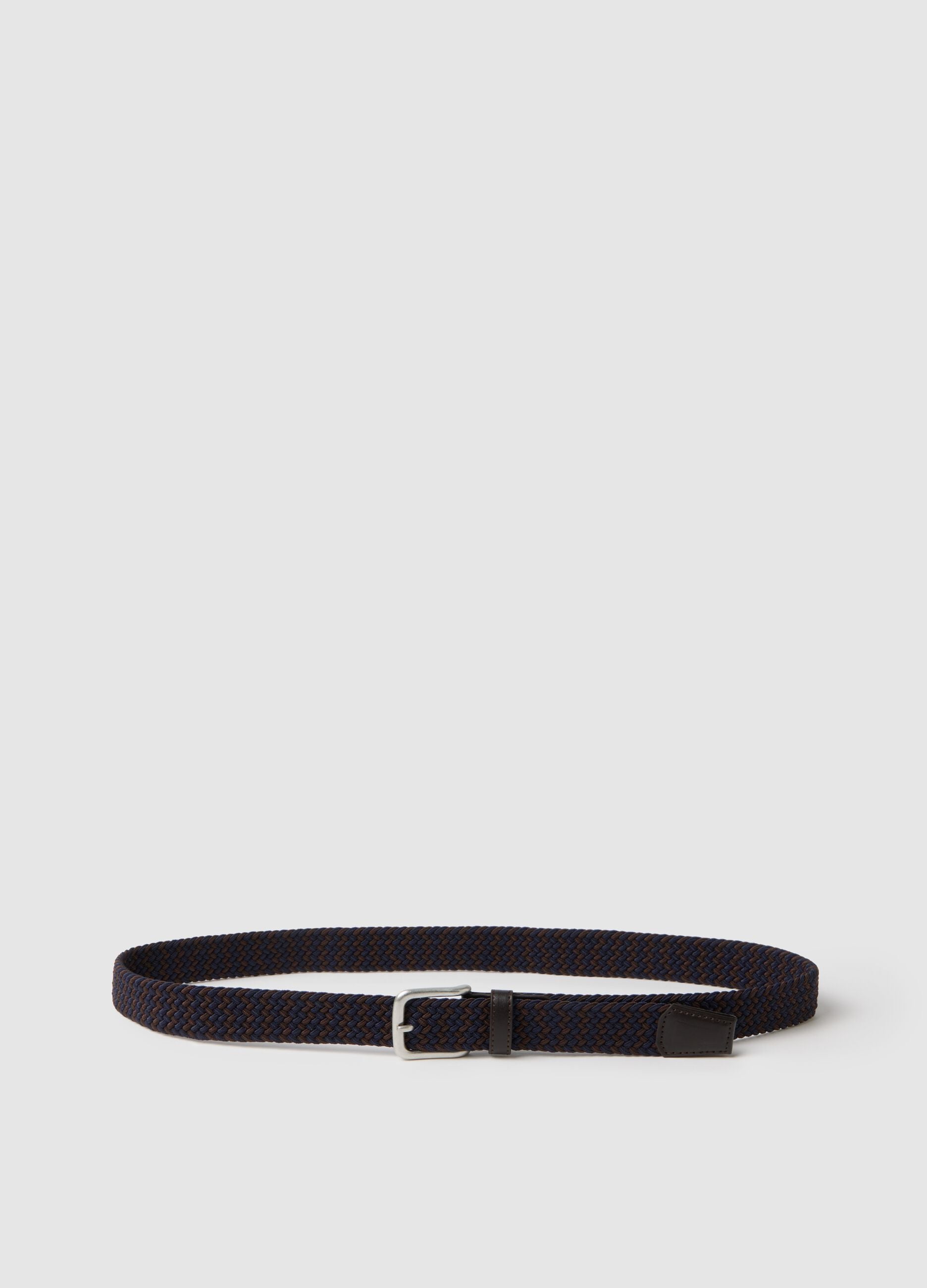 Multicolour braided belt with metal buckle
