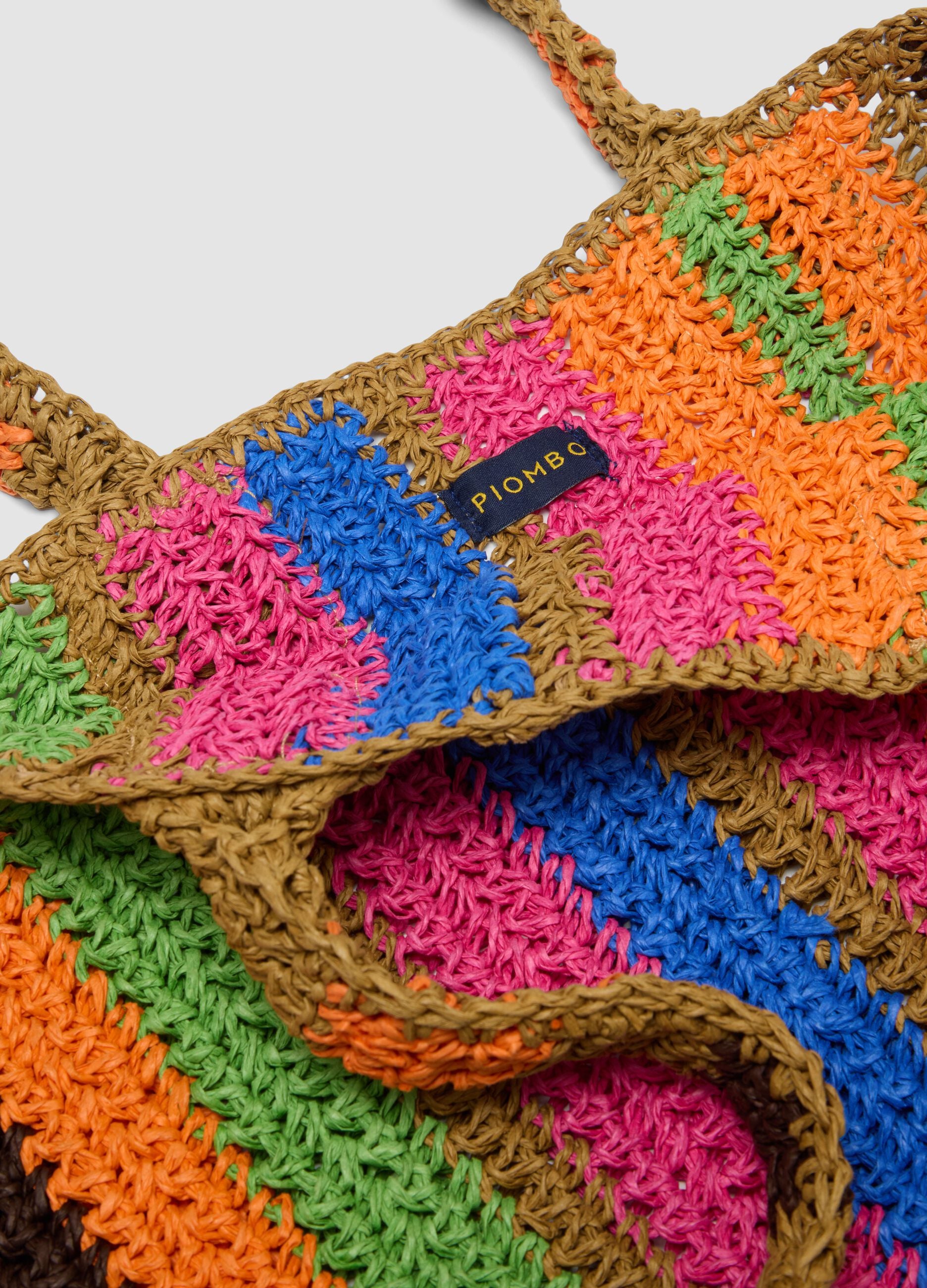 Multicoloured striped beach bag in pure paper fabric