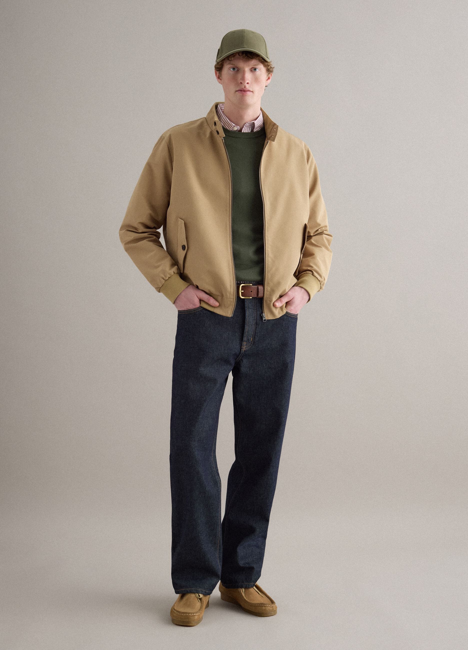 Beige regular fit jacket with zip