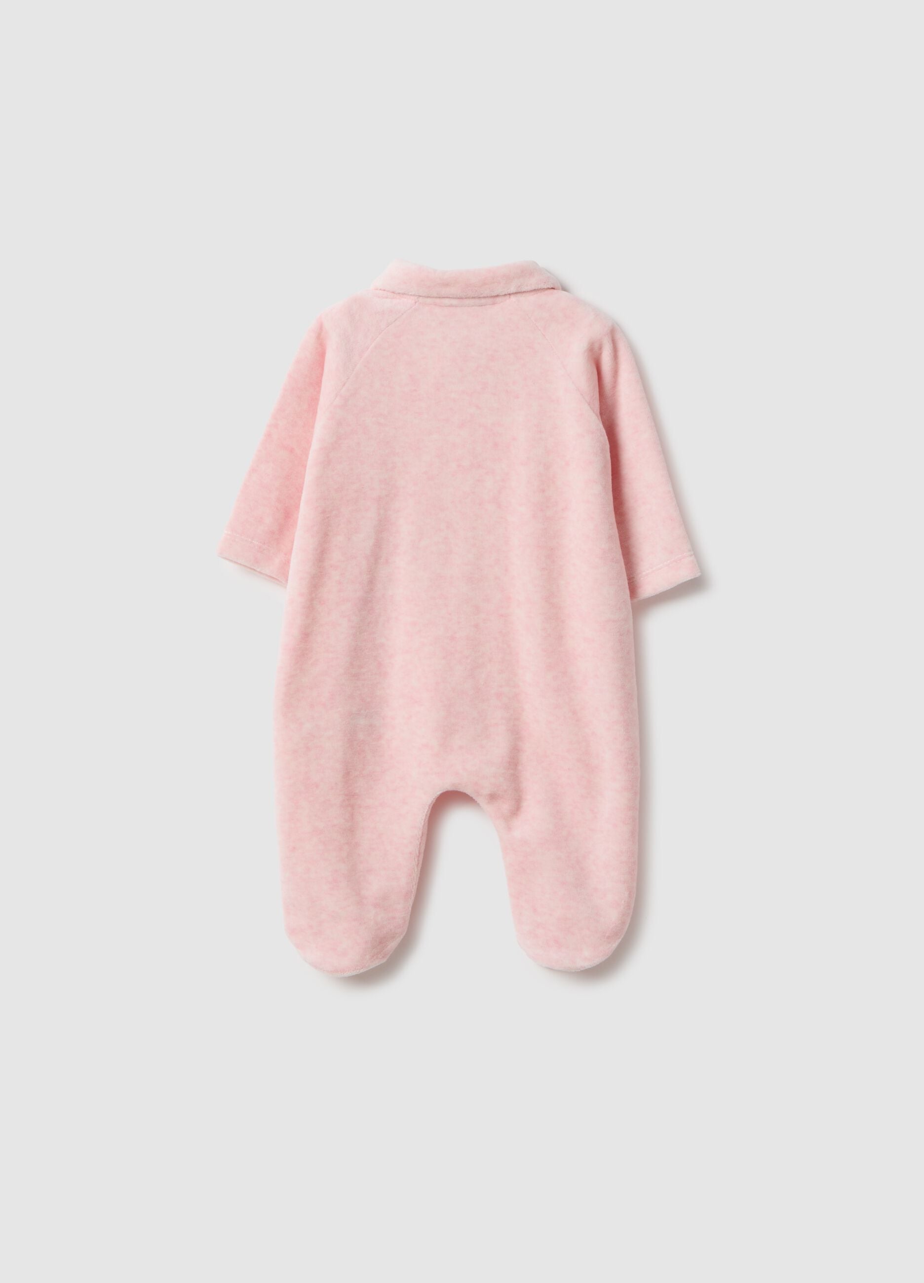 Pink newborn romper in cotton blend with snap closure and embroidery