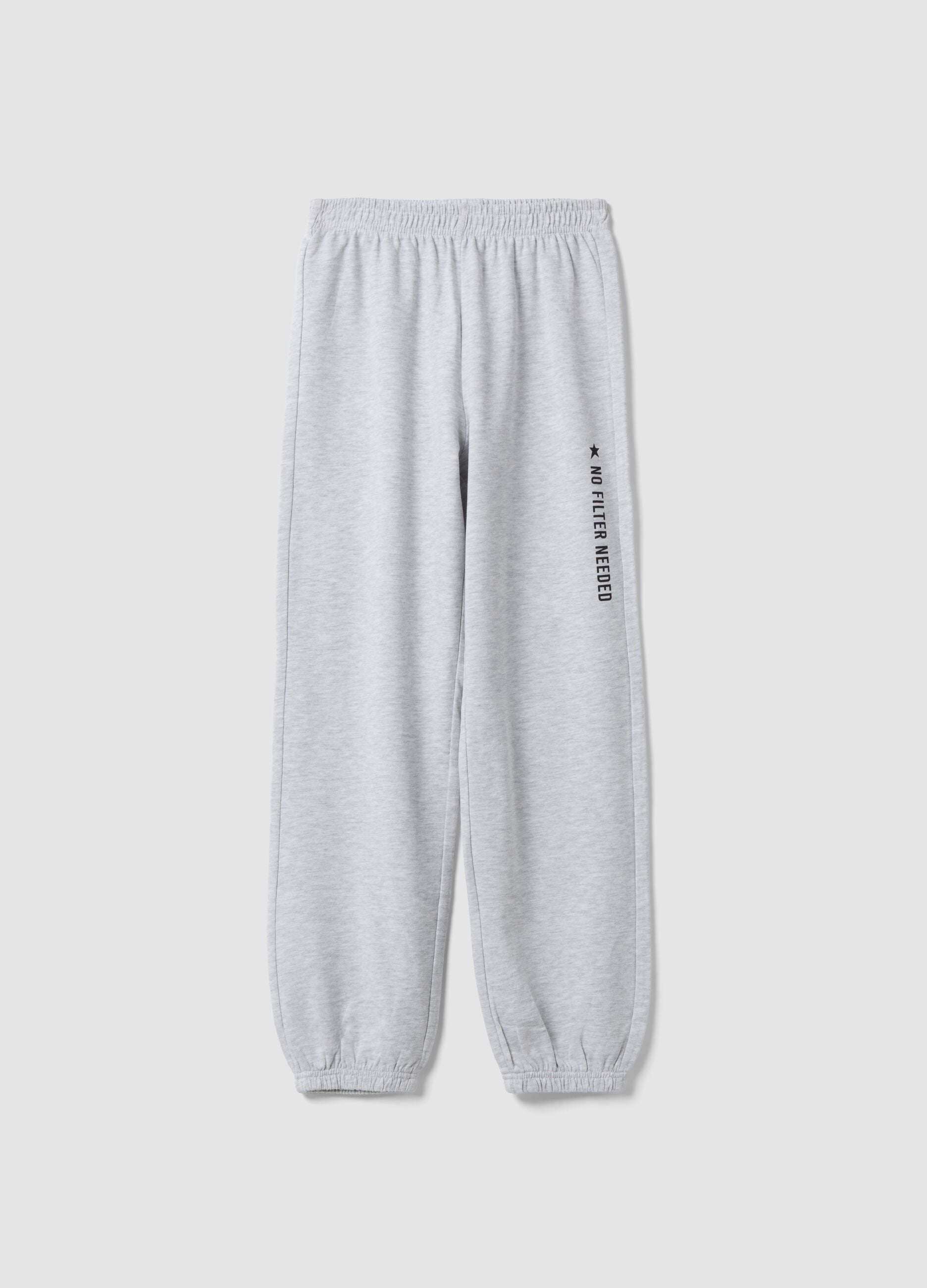 Girls&rsquo; grey organic cotton-blend joggers with print