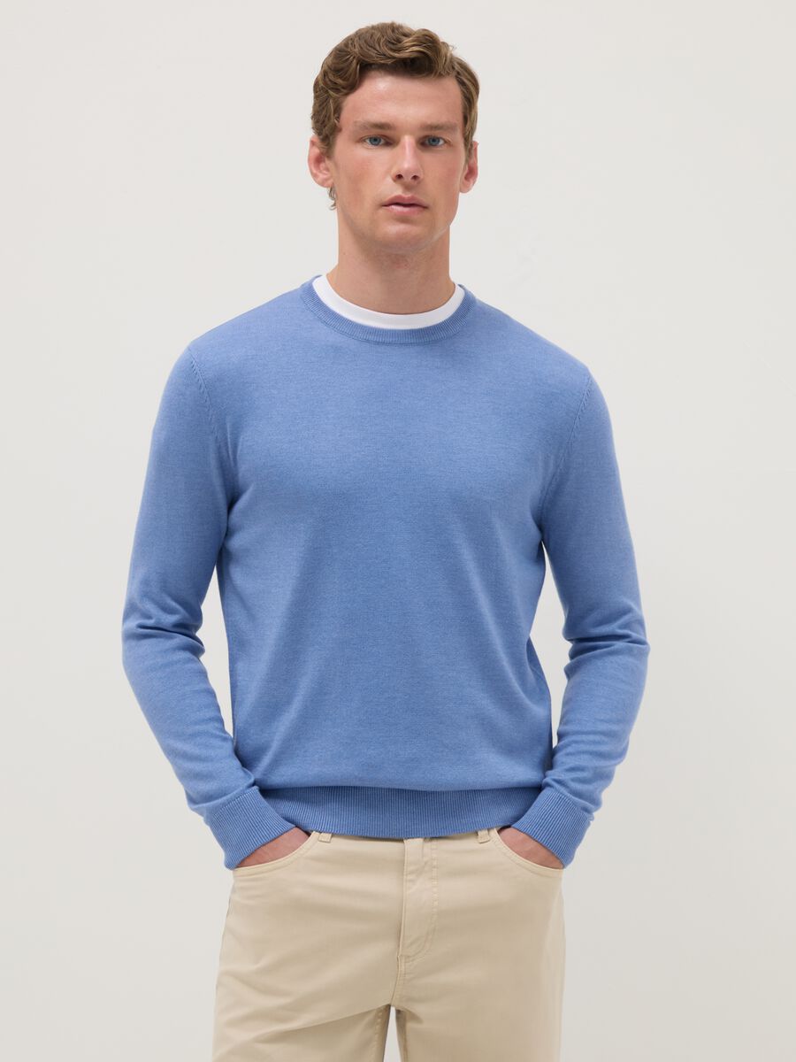 Azure crew neck pullover in regular fit cotton blend_0