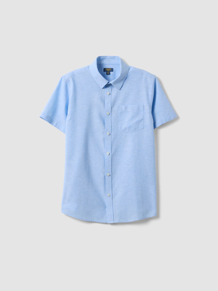 Boys&rsquo; light blue short-sleeve linen-cotton blend shirt, regular fit_3