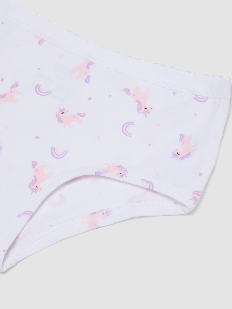 White stretch organic cotton culotte briefs with unicorn print_2