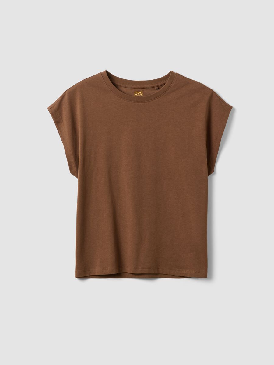 Brown pure cotton short-sleeve regular fit T-shirt_4