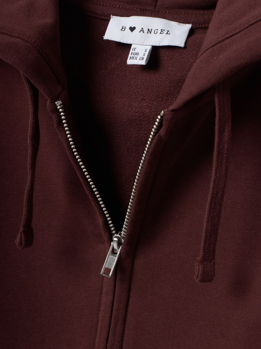 Felpa full zip marrone in puro cotone con cappuccio fitted_1