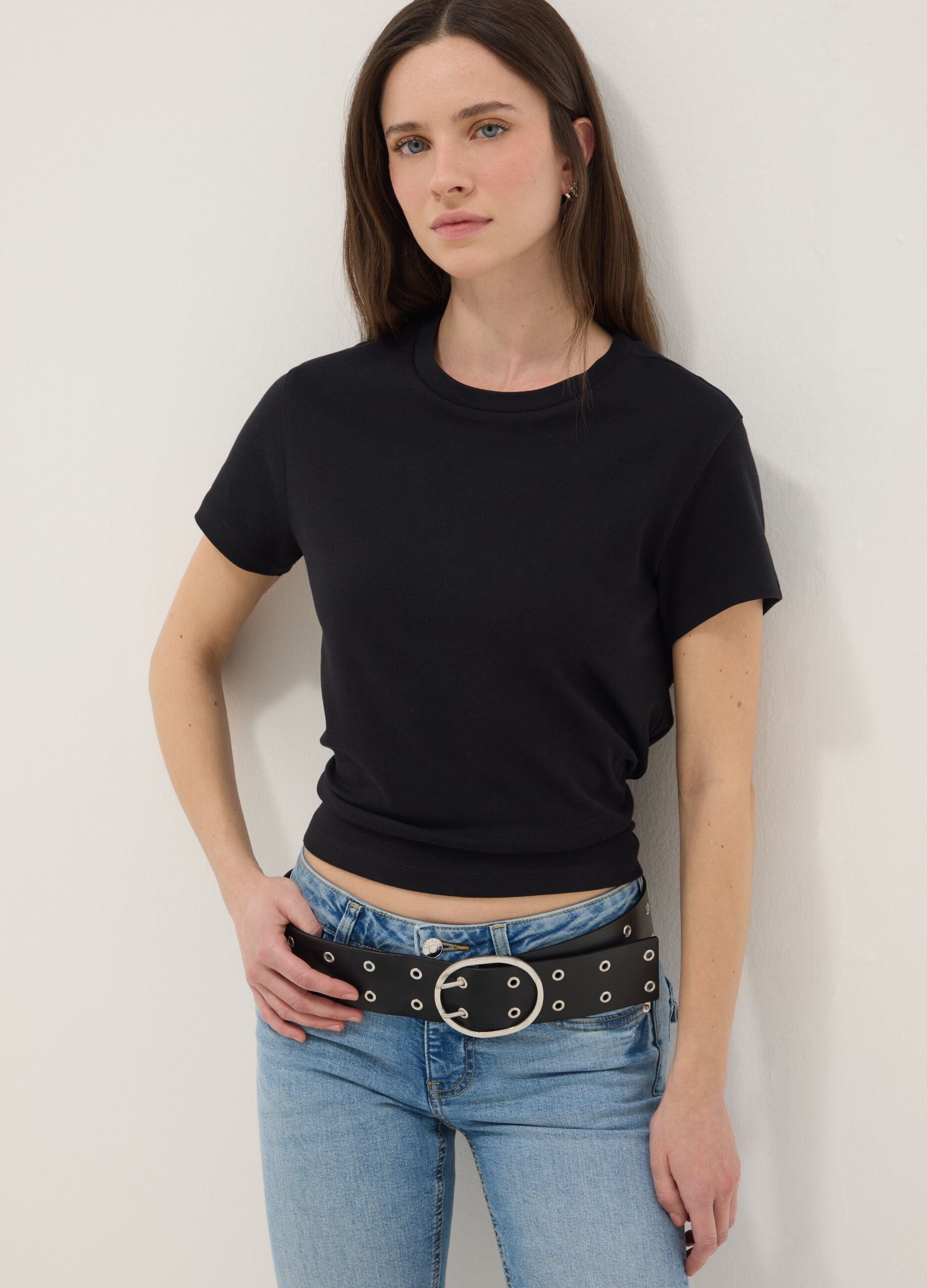Black pure cotton regular fit T-shirt