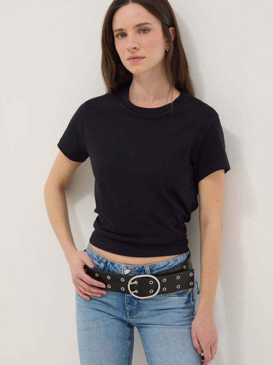 Black pure cotton regular fit T-shirt_1