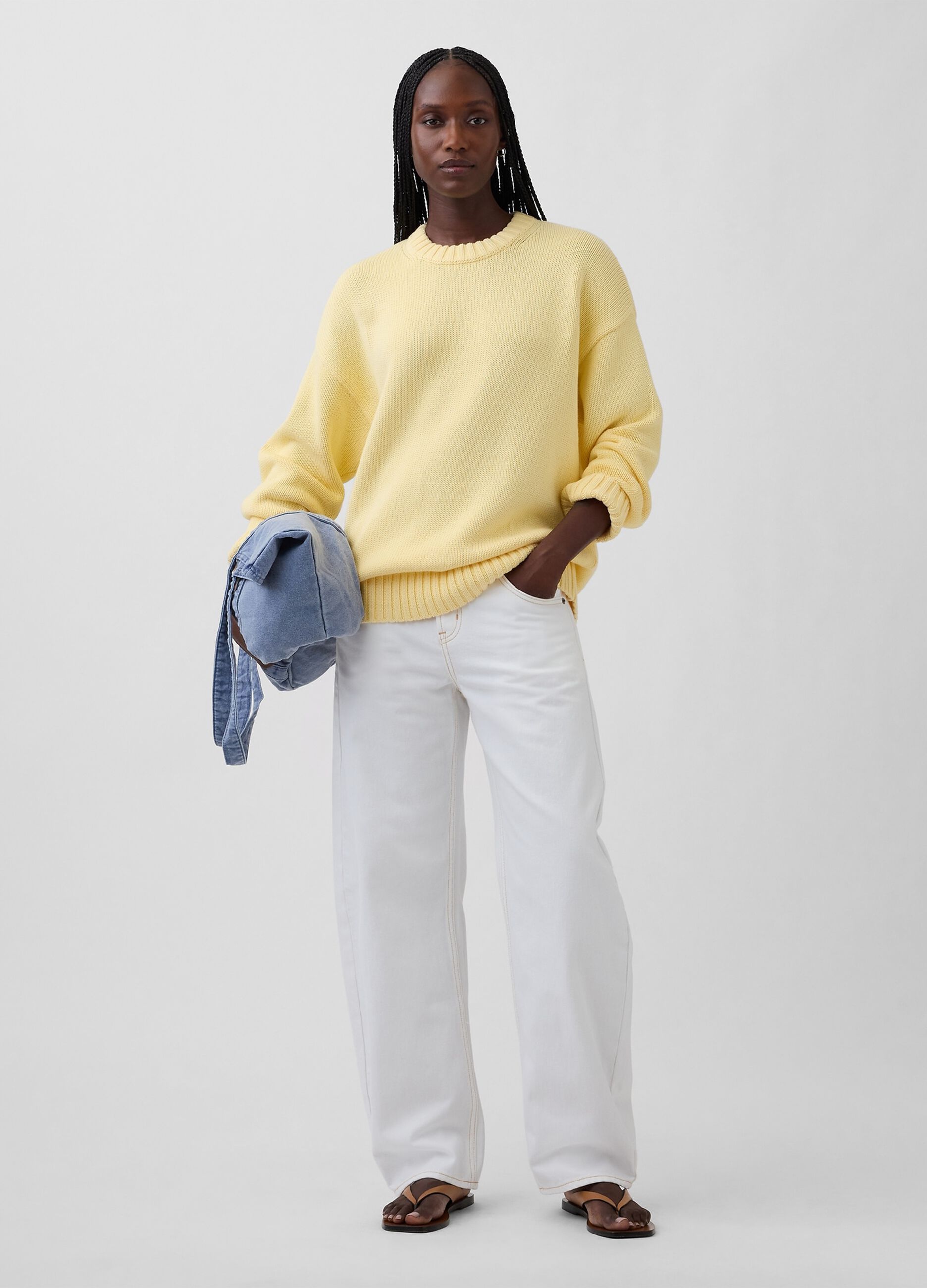 Yellow crew neck jumper in pure cotton regular fit