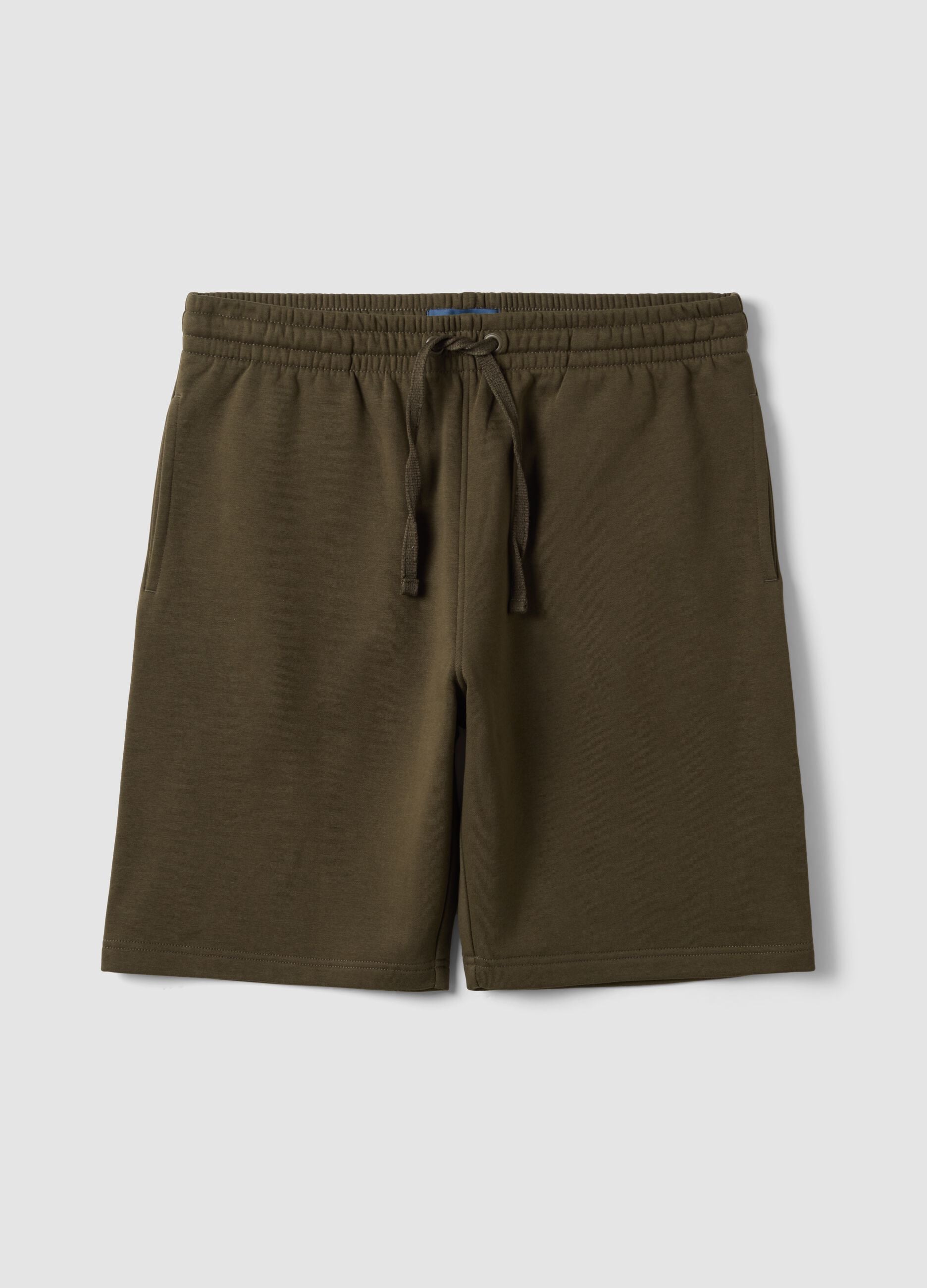 Green cotton-blend shorts with elasticated waistband, regular fit