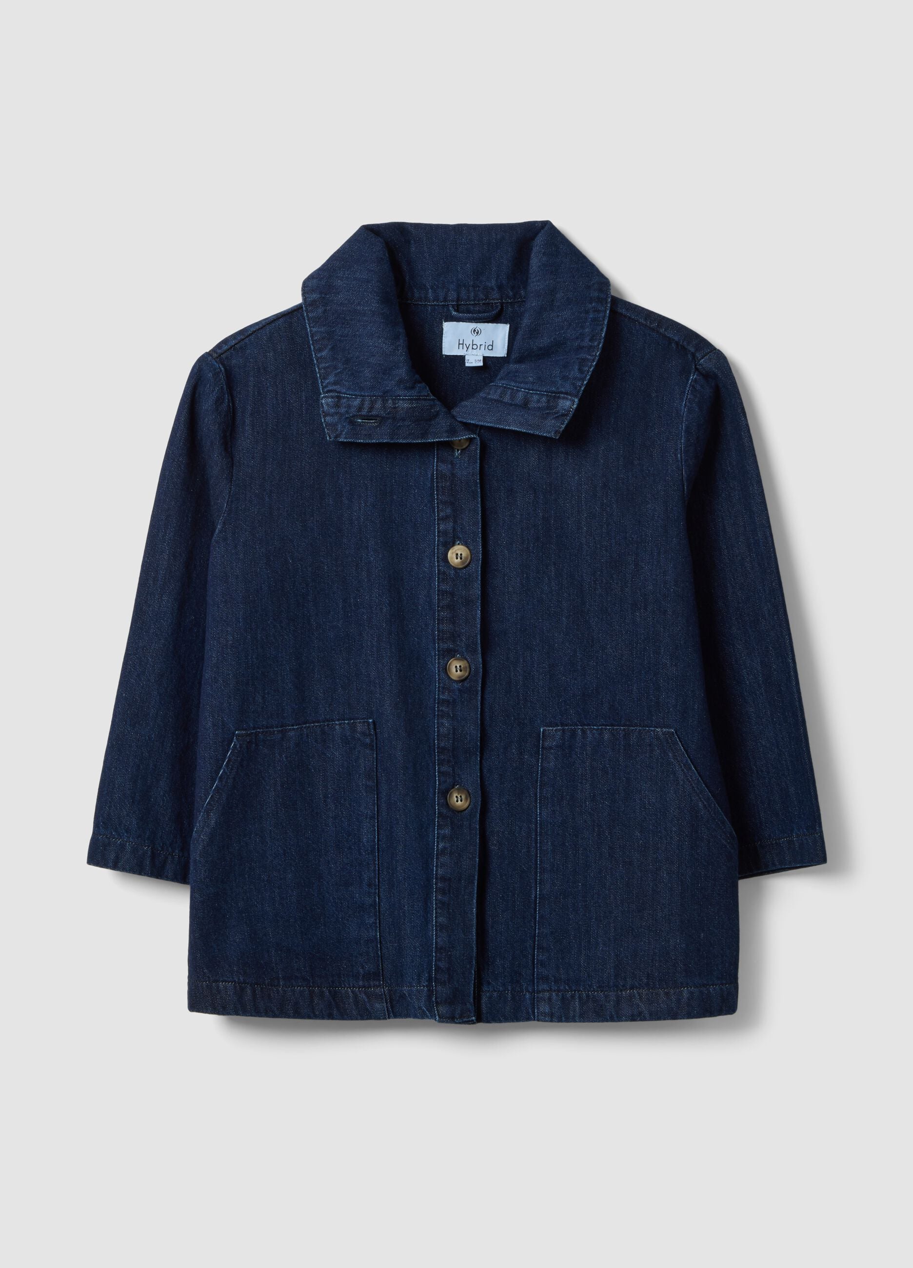 Regular fit blue denim cotton jacket with collar