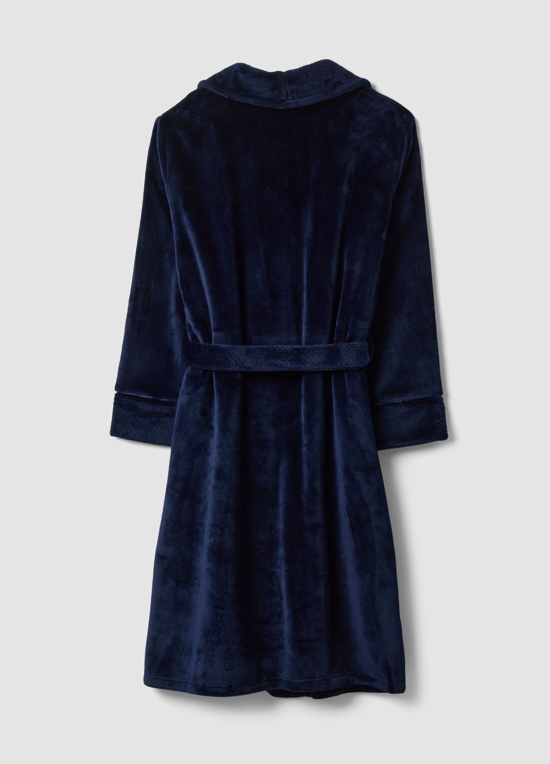 Long blue dressing gown with belt and pockets