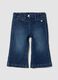 Blue flared stretch-cotton jeans with teddy bear button for baby girl_0