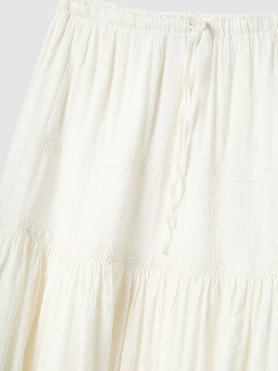 Long white mixed cotton skirt, regular fit with embroidery_5