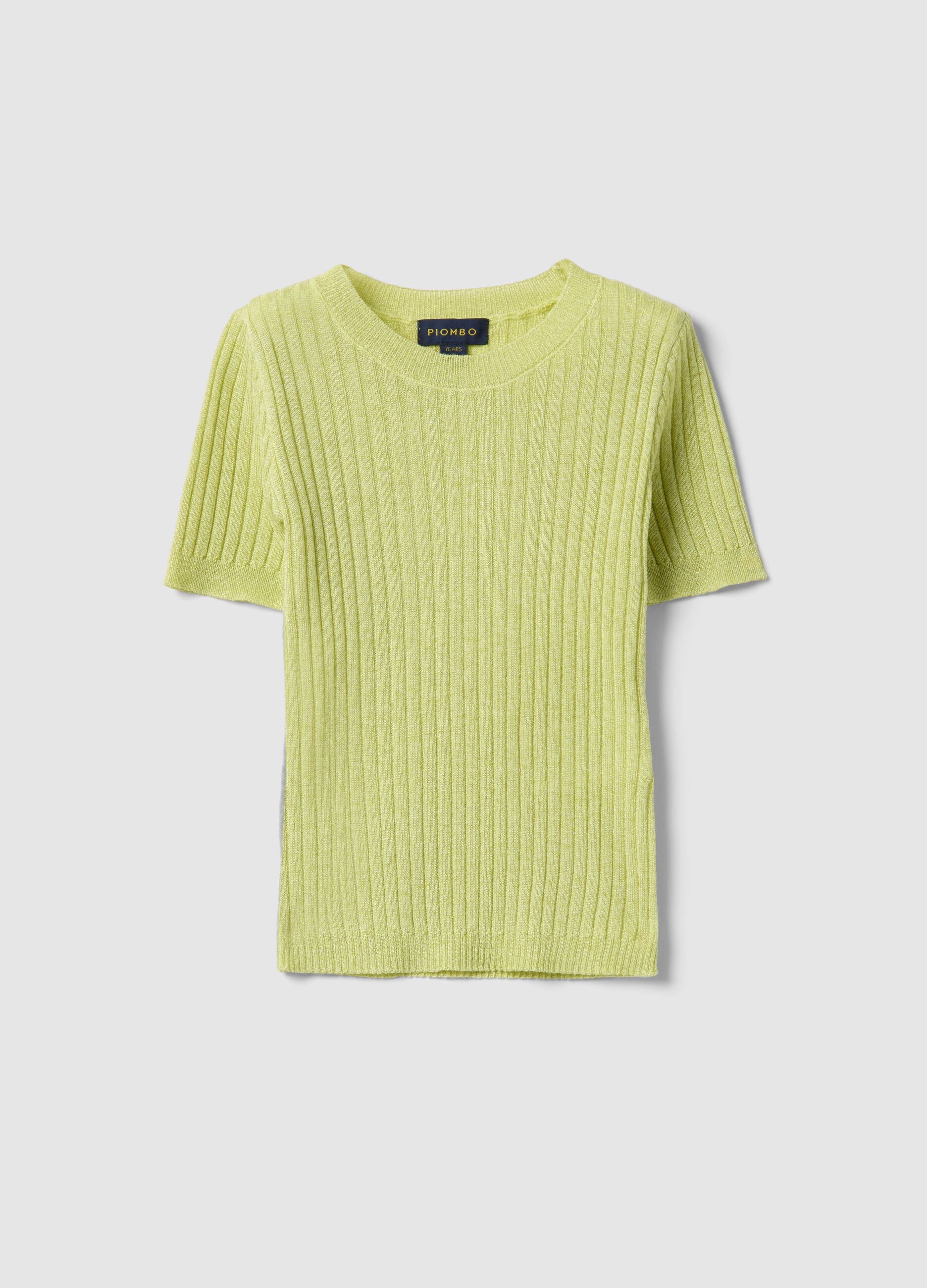 Girls' regular fit yellow ribbed viscose blend jumper