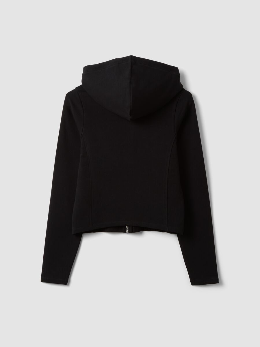Felpa full zip nera in puro cotone con cappuccio fitted_2