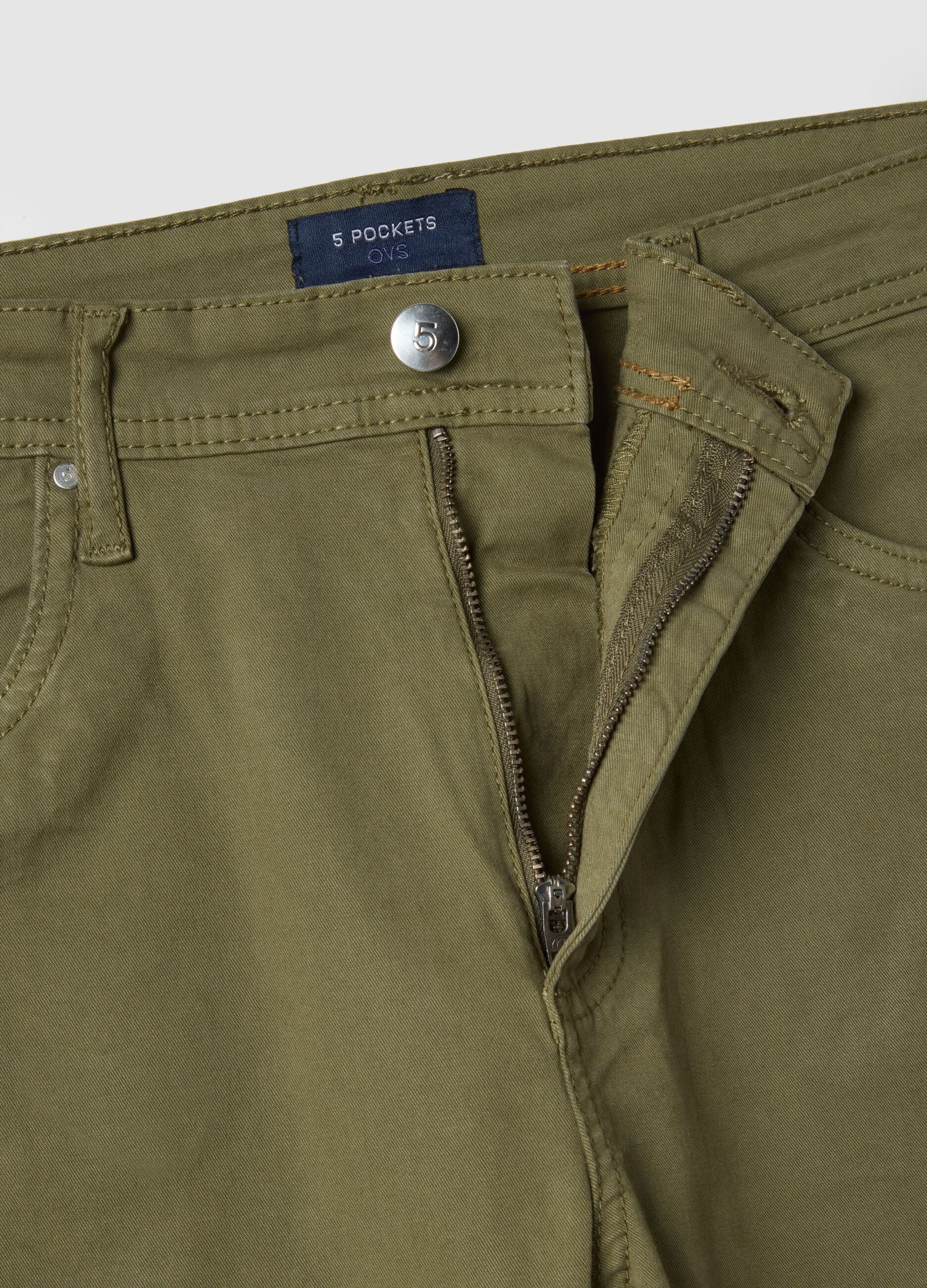 Green stretch cotton skinny fit trousers