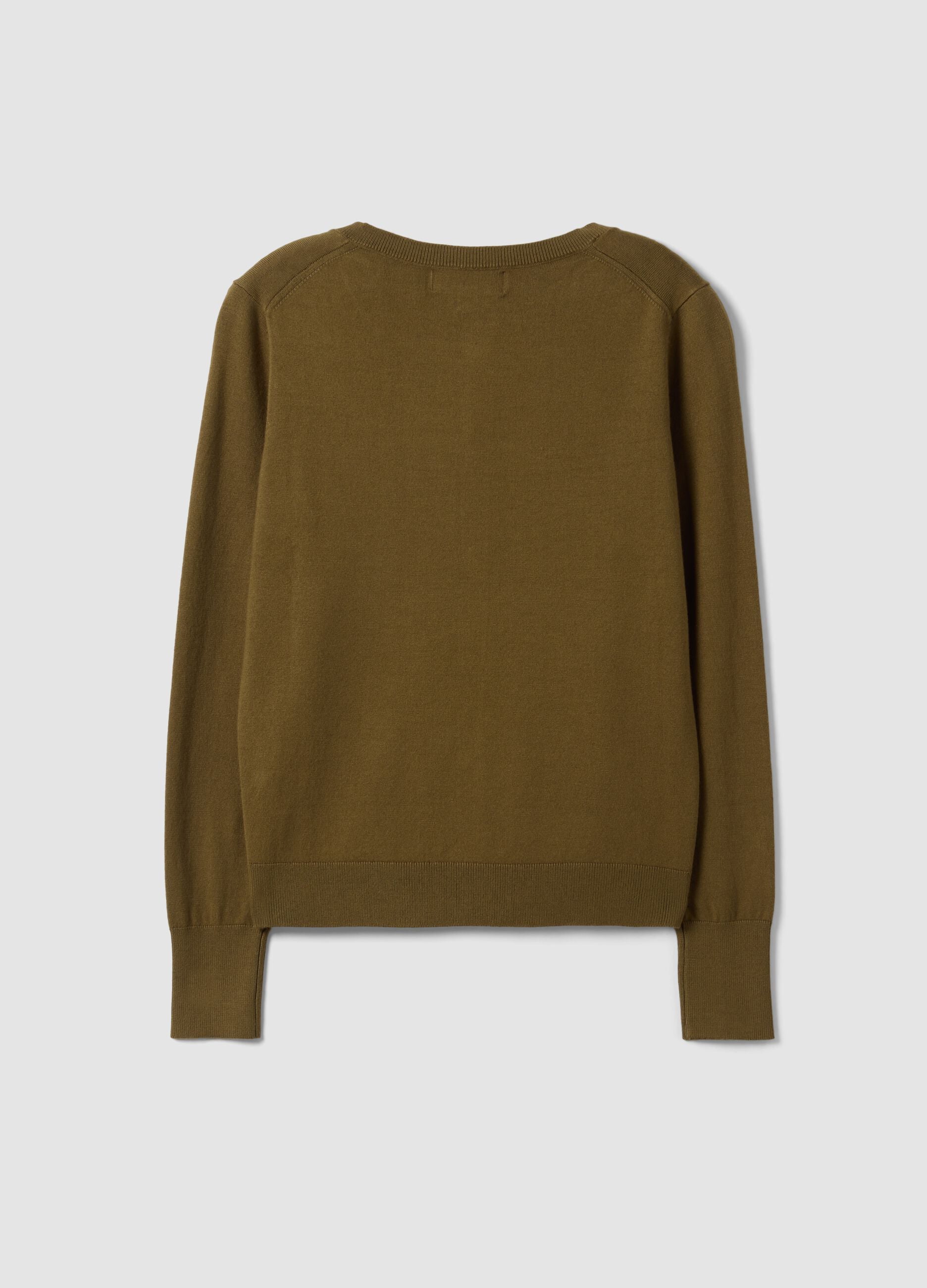 Green viscose-blend crew-neck cardigan, regular fit