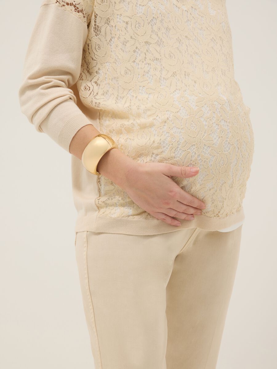 Beige maternity sweater in viscose blend with lace detailing_3