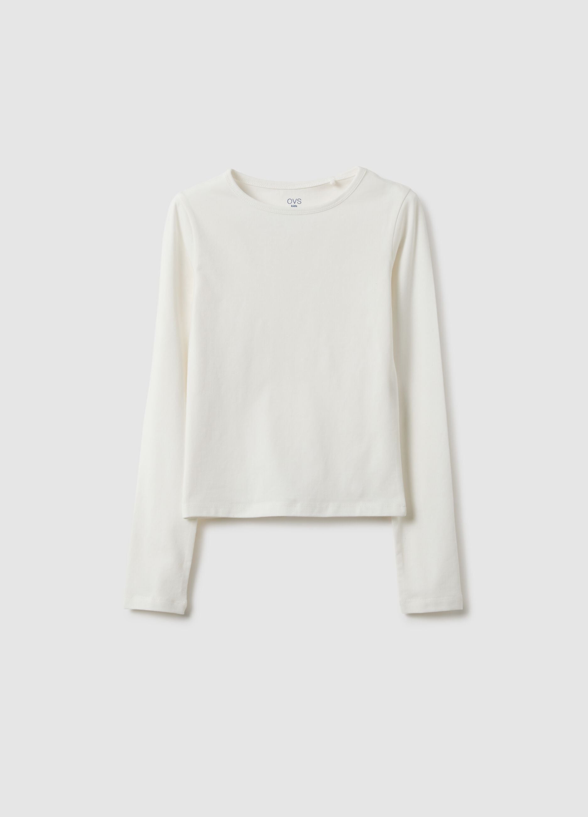 Girls' Slim Fit White Long Sleeve Cotton Blend Top