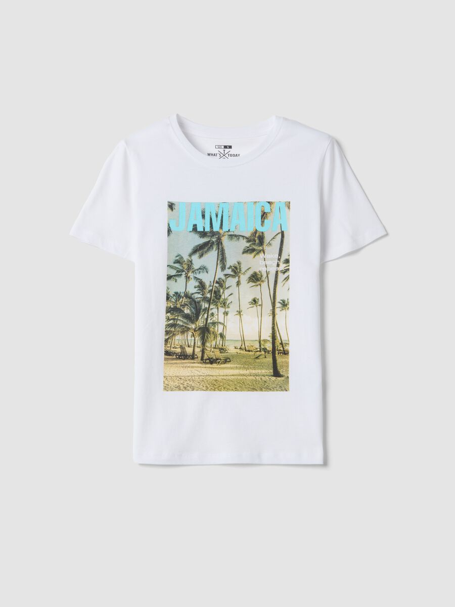 White pure cotton T-shirt with front print, regular fit_4