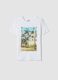 White pure cotton T-shirt with front print, regular fit_4