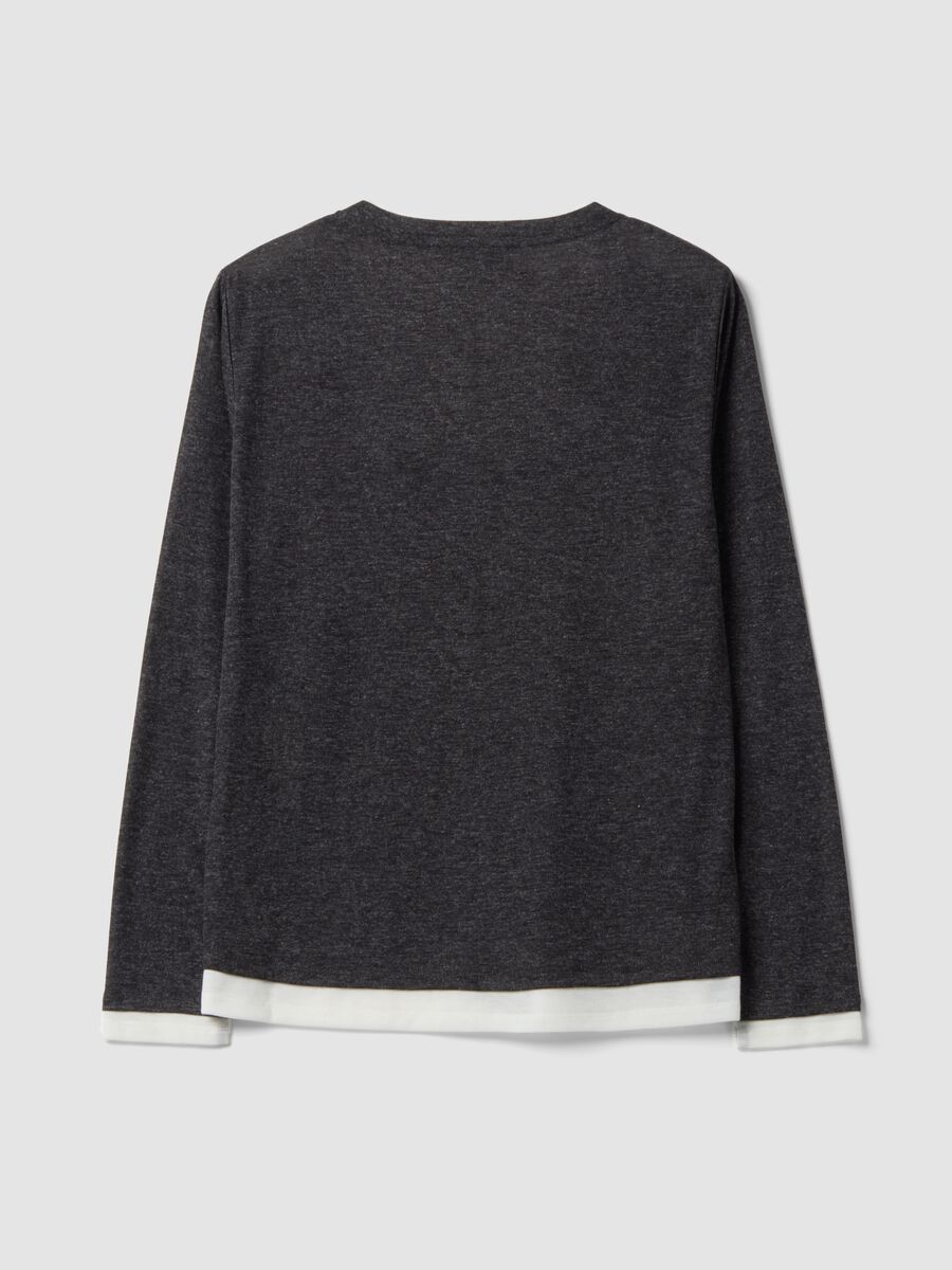 Grey viscose-blend T-shirt with white contrast crew neck, regular fit_2