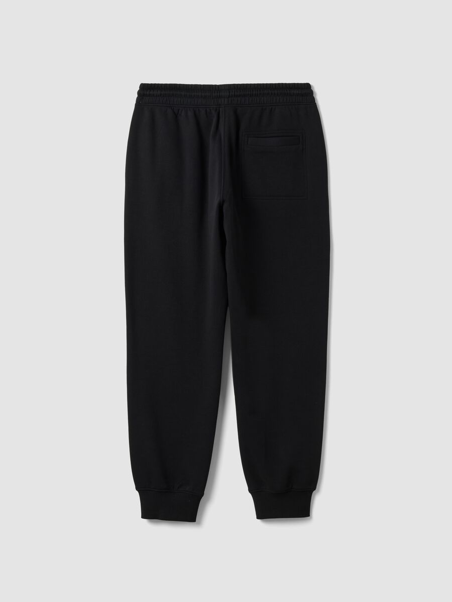 Jogger neri in misto cotone con fondo a polsino e coulisse_2